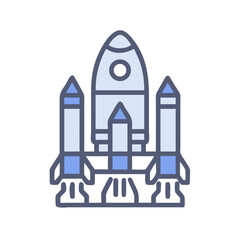 Illustration of a rocket with two boosters ready for space travel