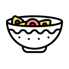 Illustration of a bowl filled with colorful food or snack pieces