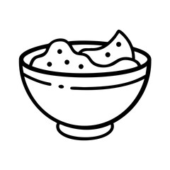 A minimalist line art illustration of a bowl with some lumpy substance