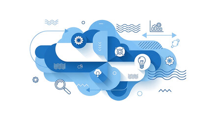 Modern flat design illustration of cloud computing technology, data analysis, and business process automation