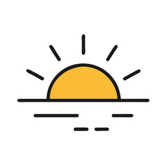 Stylized sunset over the ocean vector illustration with a minimal aesthetic design