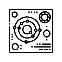 Abstract schematic of orbital mechanics with circular and networked design features