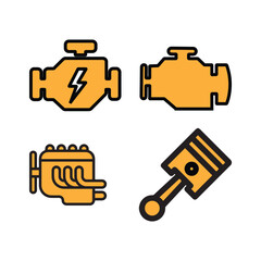 Car Engine and Piston Vector Icons – Automotive Parts and Repair Symbols