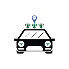Smart Car GPS Tracking Icon – Connected Vehicle Navigation Vector