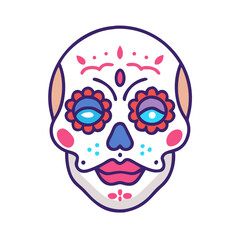 Colorful stylized sugar skull for Dia de los Muertos celebration illustration