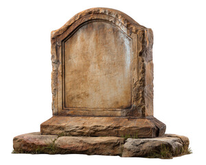 Old stone tombstone graveyard element, weathered headstone with blank surface, isolated on transparency background, historic cemetery marker, somber and peaceful mood