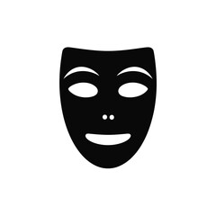 Classic black theatrical mask with a smiling expression on a white background