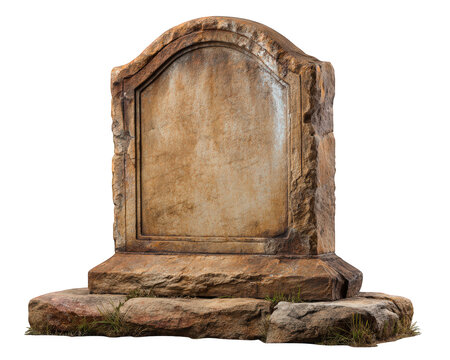 Old stone tombstone graveyard element, weathered headstone with blank surface, isolated on transparency background, historic cemetery marker, somber and peaceful mood - Powered by Adobe