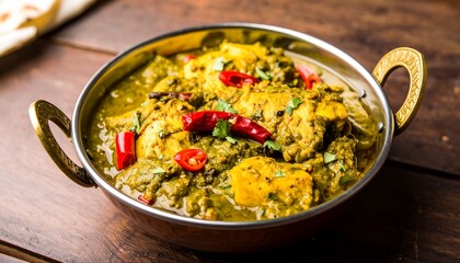 Delicious Indian Palak Chicken curry, a flavorful and aromatic dish with spinach and spices, served hot.