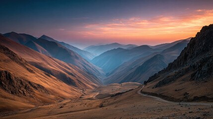 Fototapeta premium Mountain valley at sunset