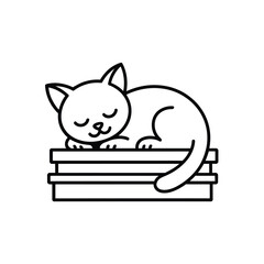 Cute simple doodle of a sleeping kitten on books