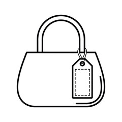 Simple outline drawing of a handbag with a blank tag