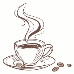 Illustration of a cup of coffee with steam, perfect for a cafe or restaurant isolated on white background