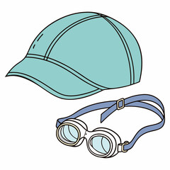 Swimming cap and goggles for water sports isolated on white background, essential equipment for swimming pool and open water activities