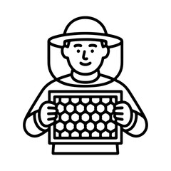 Line icon beekeeper with frame of honey vector on white background
Vector line icon on white background