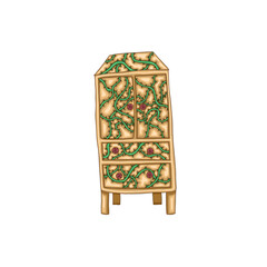 a wooden wardrobe with plant motifs.
