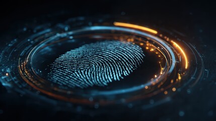 macro biometrical scanner processing finger print identifying user access futuristic hightech protection interface analysing fingerprint verifying personal login modern security digital concept  no l
