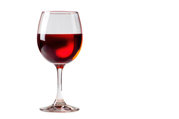 A glass of red wine is sitting on a table. The wine is almost gone, and the glass is almost empty. The wine is a deep red color, and the glass is clear. Concept of relaxation and enjoyment