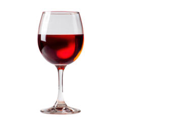 A glass of red wine is sitting on a table. The wine is almost gone, and the glass is almost empty. The wine is a deep red color, and the glass is clear. Concept of relaxation and enjoyment