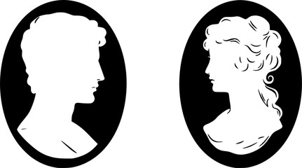 Vector silhouette set of cameo man and woman on white background