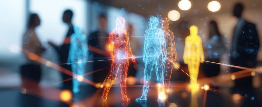 The Holographic Human Network Connecting Business Teams in a Futuristic Office