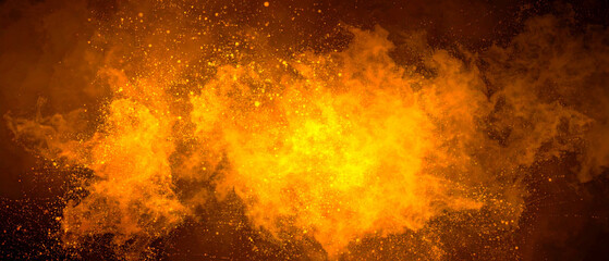 Cluster bomb explosion in modern warfare scenario. Huge explosion with fragments on air