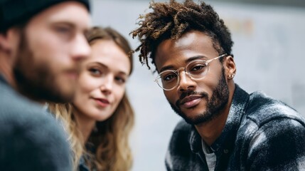 Startup team discussing futuristic app design in a creative studio