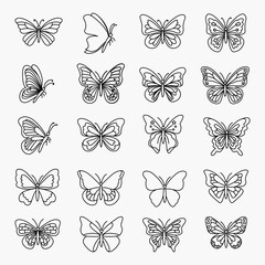 Black and White Butterfly Line Art Set
