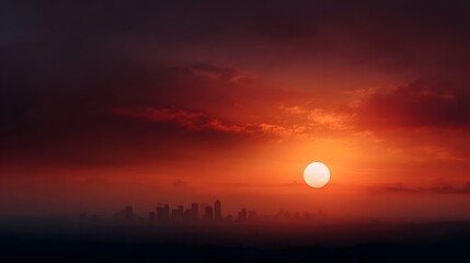 Glowing sunset over a silhouetted city skyline