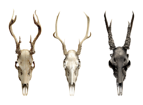 Artistic display of animal skulls minimalist isolated on transparent background - Powered by Adobe