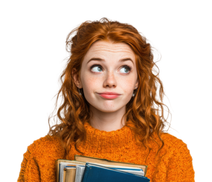 Student contemplating studies classroom portrait thoughtful isolated on transparent background