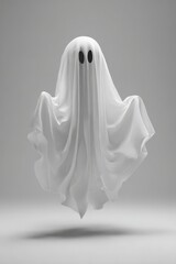 Ethereal White Ghost Floating on Gray Background, Halloween Concept