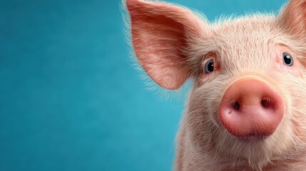 Cute pig with large ears and curious expression against a light blue background
