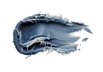 Abstract, extreme macro view of a painterly smear of finely fragmented blue denim dust & frayed fibers, dynamic shape on transparent, soft shadows, intricate texture, artistic study of textile