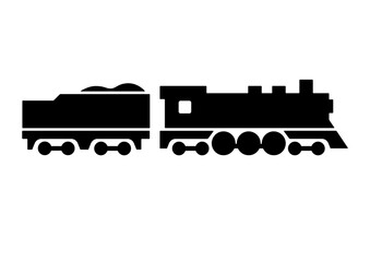 Black Silhouette train Steam Locomotive Icon, Popular Vector Illustration for Vintage Train Graphics and Historical Designs