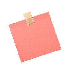A single pink sticky note with a piece of tape attached isolated on transparent background