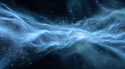 Obraz premium Cosmic cloudscape with flowing blue gas, sprinkled with sparkling particles