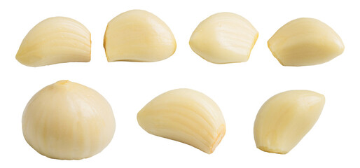 Fresh Peeled Chinese Garlic Cloves, Multiple Pieces, Isolated with Transparent Background for Cooking Ingredients