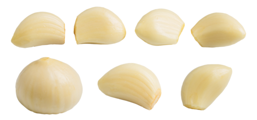 Fresh Peeled Chinese Garlic Cloves, Multiple Pieces, Isolated with Transparent Background for Cooking Ingredients