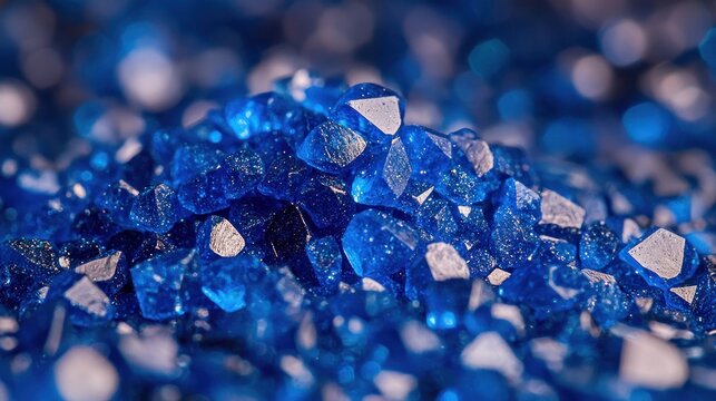 Close-up of a pile of small, vibrant blue crystals