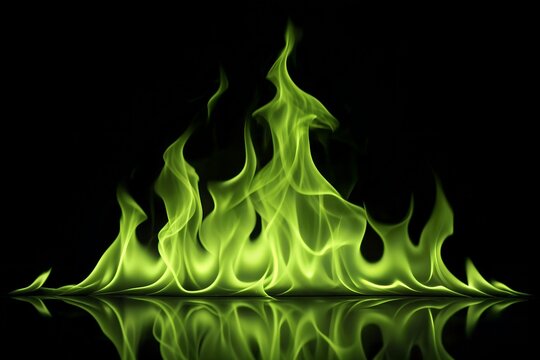 Vibrant lime green flames rise from the bottom against a deep black background, creating a dramatic and eye-catching fire border effect perfect for abstract art, fantasy design, or fiery digital wallp - Powered by Adobe