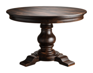 Elegant round wooden table in modern dining room interior design isolated on transparent background