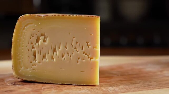 Aged cheese close up shot delicious gourmet food dairy product cheese wheel