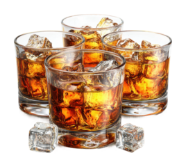Chilling whiskey drinks on ice bar beverage isolated on transparent background