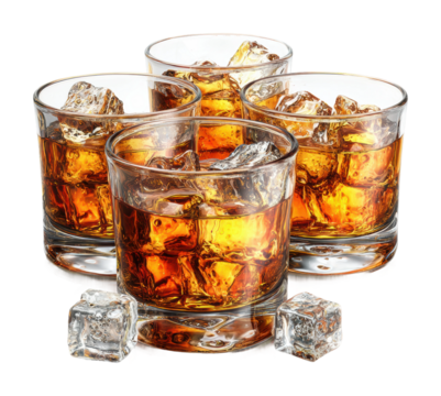 Chilling whiskey drinks on ice bar beverage isolated on transparent background