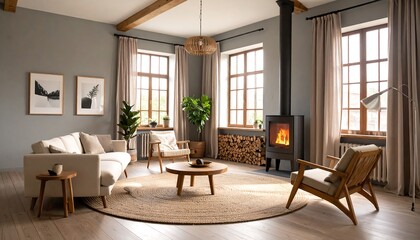 Fototapeta premium Cozy living room with warm tones and natural light