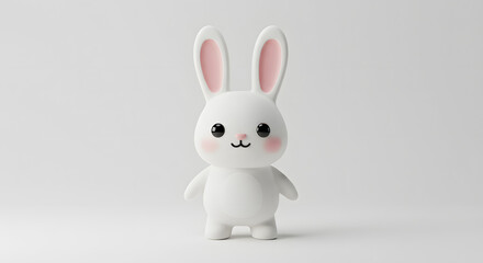 Obraz premium Cute 3D illustration of a white bunny rabbit with pink cheeks and long ears, perfect for Easter and spring celebrations