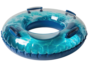 Inflatable swim ring blue transparent pool float modern water accessory round tube with handles summer relaxation aquatic fun high fidelity cheerful vibe