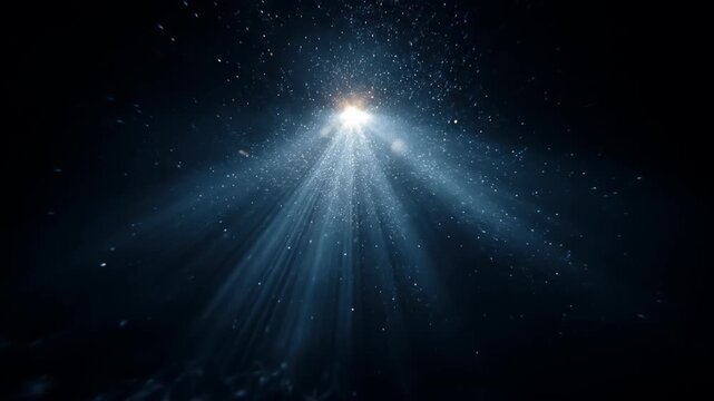 Cinematic Light Rays Pierce the Deep Darkness, Illuminating Swirling Dust Particles in an Ethereal Abyss.