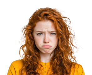 Frustrated young woman expressing emotion portrait isolated on transparent background